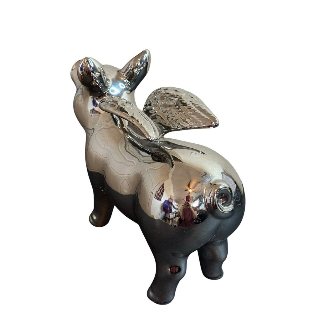 When Pigs Fly Metal Figure Statue Flying Pig Chrome Finish 11.5"x5"x4" - Picture 5 of 12
